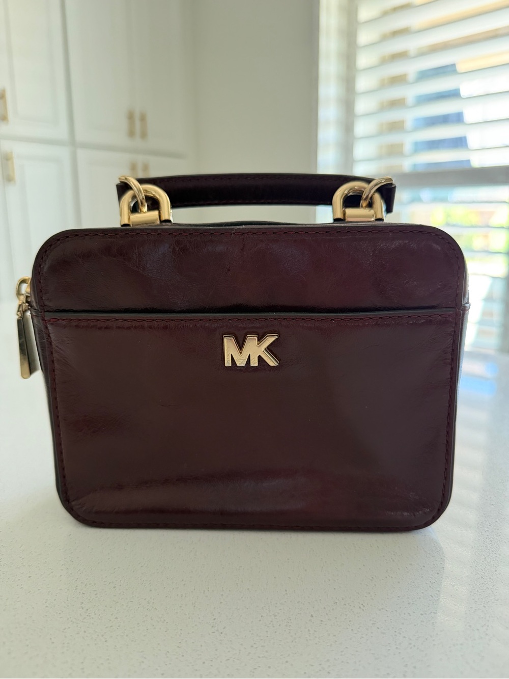 Michael Kors Deep Burgundy Leather Top-Handle Satchel with Gold Hardware